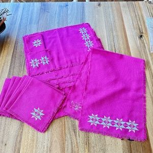 Vintage Pink Set of 8 Napkins, Placemats, and Runner Thai Hmong Embroidered